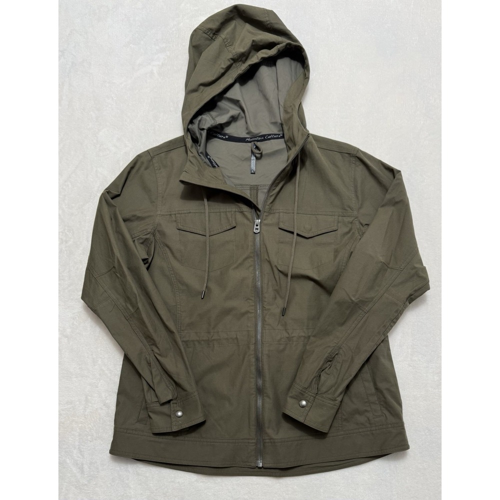 KUHL Women's Stryka Trench Coat Jacket Hooded Zip Green Sz Medium